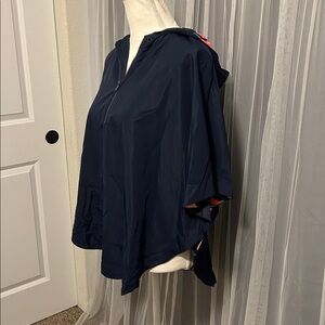 Aerie Navy Hooded Poncho Windbreaker Floral Interior Jacket Size Medium